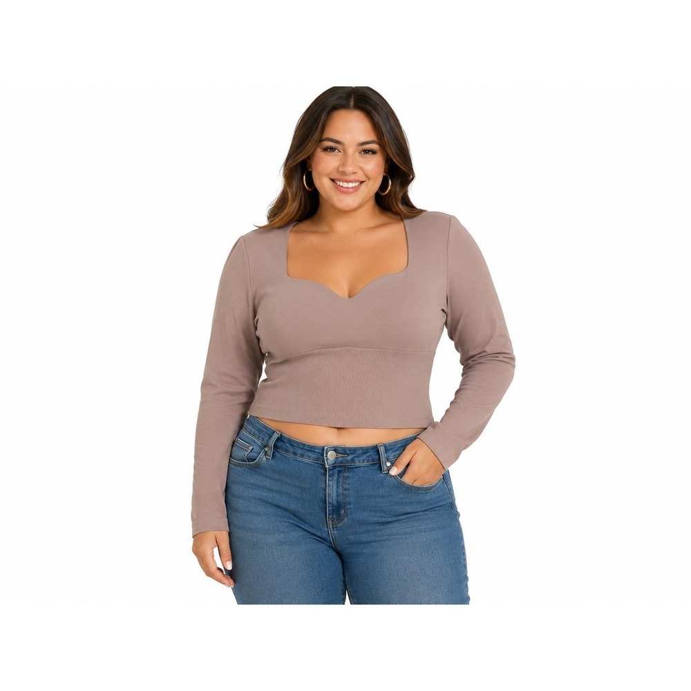 New PINK Victoria's Secret XL Taupe Seamless Long Sleeve Crop Top Stretch Ribbed
